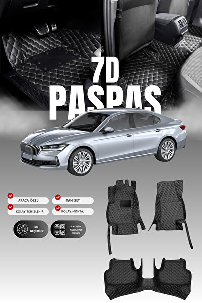 stiloto سجادة أرضية للسيارة من الجلد (7D) لسيارة سكودا سوبر-بي التي تعمل بالب...