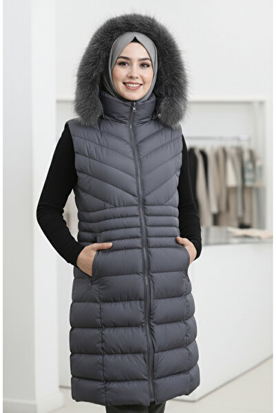 sefamerve Hooded zippered inflatable vest 202419-01 gray