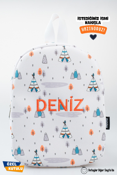 Minilee Kamp Maceraları – Çadır Desenli Anaokulu Kreş Çocuk Çantası Kişiye Öz...