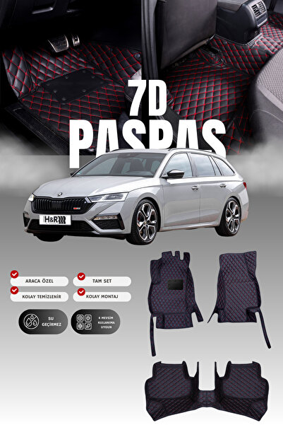 stiloto Skoda Octavia (2019 ve sonrası) 7D Deri Havuzlu Oto Paspas | Tam Koru...