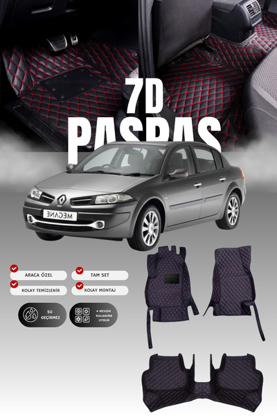 stiloto Renault Megane 2 (2003-2009) 7D Deri Havuzlu Oto Paspas | Tam Koruma,...