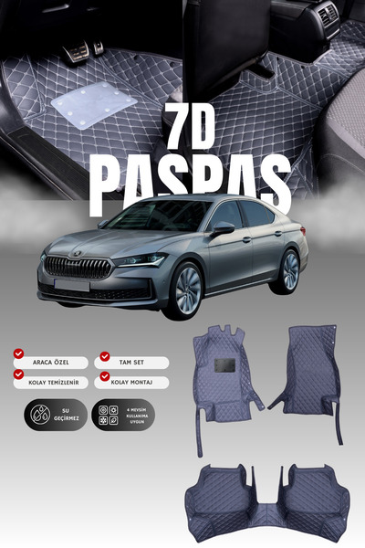 stiloto سجادة أرضية للسيارة من الجلد 7D لسيارة سكودا سوبر-بي الهجينة (2024 وم...