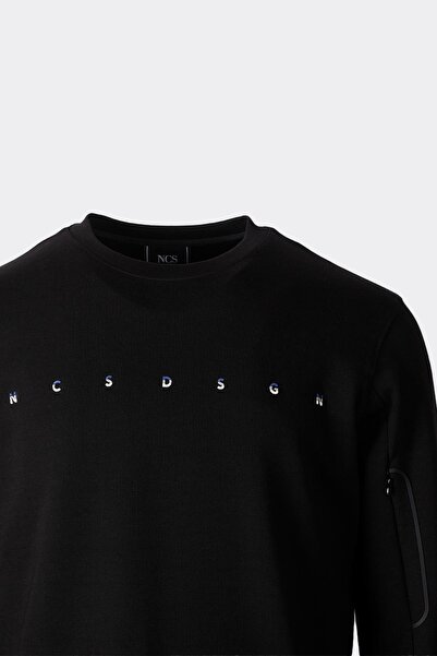 NCS Men's Sweatshirt Crew Neck Zipper Detail Dsgn Black 1669