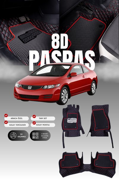 stiloto Honda Civic FB7 (2012-2016) 8D Deri Havuzlu Oto Paspas | Tam Koruma,A...
