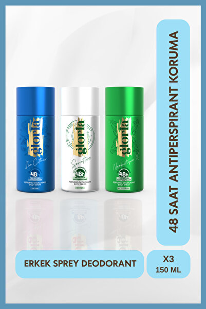 Gloria Perfume Erkek Deodorant Set 3x150 Ml ( Ice Citrus - Sportive - Narkoti...