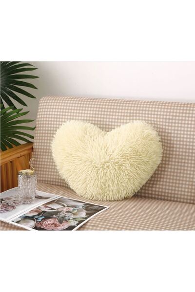 Home Decorative Pillow, Heart, 40x30 cm, Fluffy Microfiber, Cream