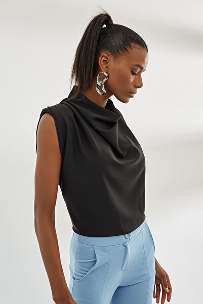 MAGARDE Shoulder Shoulder Pad Piece Blouse - Black