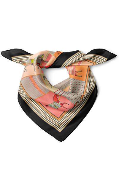 nehir eşarp At Figürlü Patchwork Desen Fular Bandana 50x50 Cm