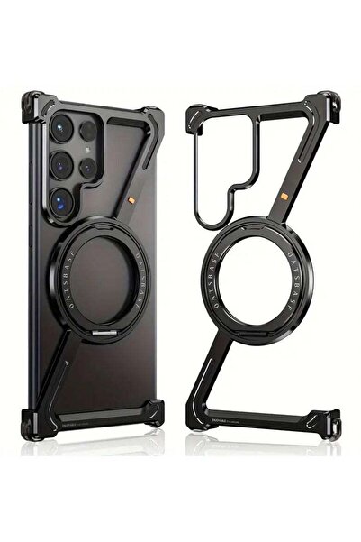 Generic S24 Ultra Metal Frame with Ring Stand 360° Rotation Kickstand Aluminum Frameless Bumper Case