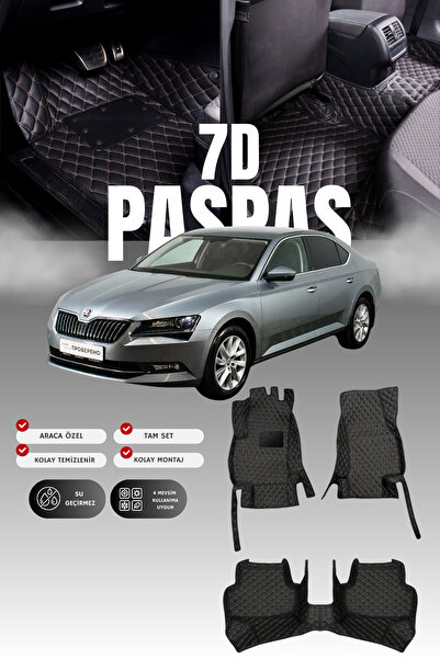 stiloto سجادة أرضية جلدية للسيارة سكودا سوبر-بي (2015-2019) بتصميم حوض سباحة ...