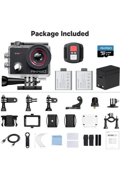Generic AKASO EK7000 Pro 4K Action Camera with Touch Screen, EIS, 131ft Waterproof, 64GB Card & Remote