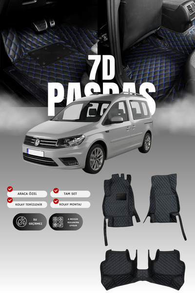 stiloto فولكس فاجن كادي (2004-2020) حصيرة أرضية للسيارة من الجلد 7D بتصميم حو...