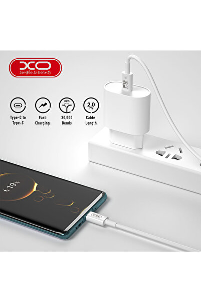 Xo Cablu USB-C Power Delivery 60W, iesire 3A, 2m, Fast Charging, Design, White (NB-Q190B)