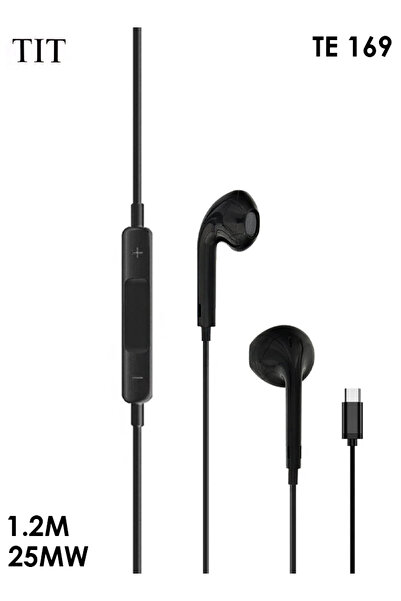 TİT TE-169 USB-C Wired Earphones: In-Line Mic/Volume, Stereo Sound, 1.2m Cable.