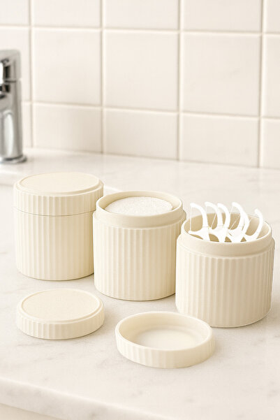 ATA HOME Σετ οργάνωσης μπάνιου 3 τεμαχίων, οργανωτής κουτιού με κούμπωμα, θήκη για βαμβάκι, οργανωτής κουτιού μακιγιάζ & μπατονέτας