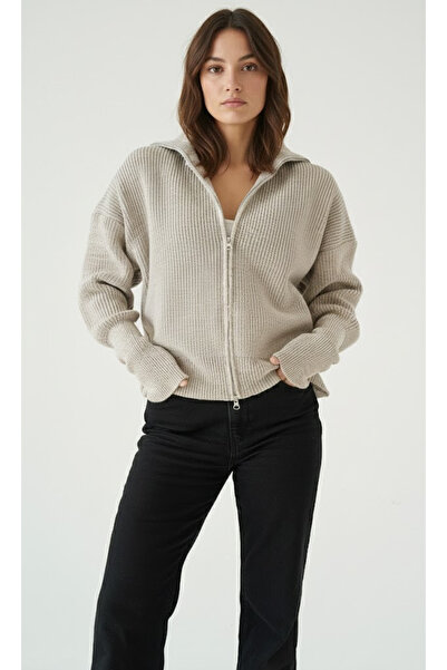 My Blog Dark Beige Double Zipper Cardigan - 251080