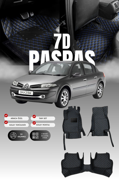 stiloto Renault Megane 2 (2003-2009) 7D Deri Havuzlu Oto Paspas | Tam Koruma,...
