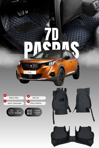 stiloto سجادة أرضية للسيارة من الجلد لبيجو 2008 (2019 وما بعدها) طراز 7D |   ...