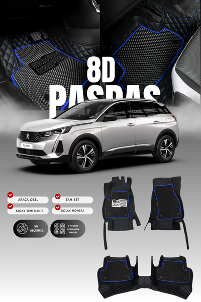 stiloto Peugeot 3008 (2020-2023) 8D Deri Havuzlu Oto Paspas | Tam Koruma,Arac...