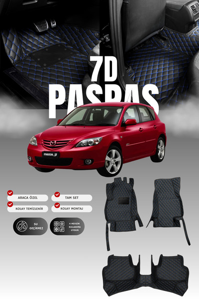 stiloto Mazda 3 (2003-2009) 7D Deri Havuzlu Oto Paspas | Tam Koruma,Araca Öze...