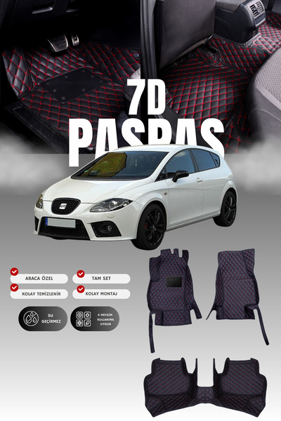 stiloto سجادة أرضية جلدية لسيارة سيات ليون (2005-2012) طراز 7D |   حماية كامل...