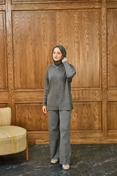 LOCCO Women's Self-Patterned Knitwear Set Gray