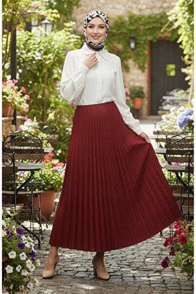 sefamerve Φούστα με ελαστική μέση πλισέ 0213-04 Claret Red