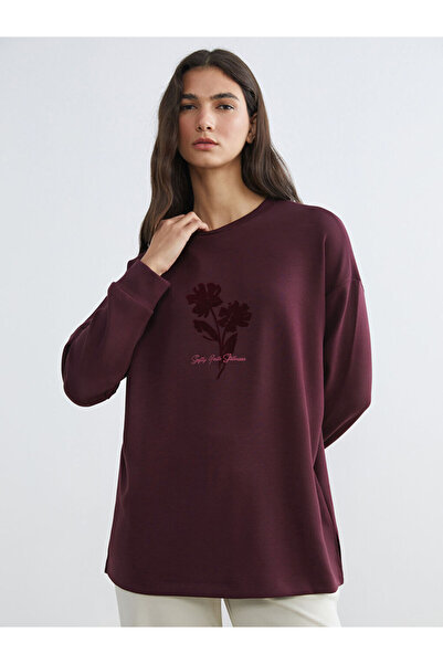 LC Waikiki Plum Crew Neck Oversize Women's Sweatshirt Tunic