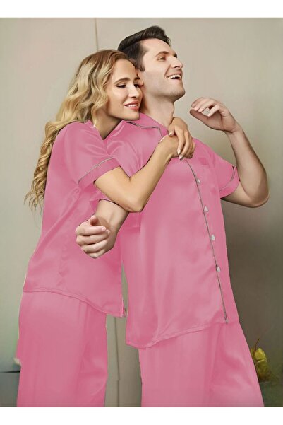 Nice Model Luxury Satin Pajama Set for Couples Matching Button-Down Sleepwear Nightwear Collection