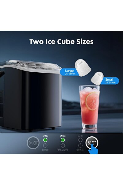 Generic Portable Ice Maker Countertop 26lbs 24H Self Cleaning 9 Bullet Cubes 6 Mins Electric Ice Machine
