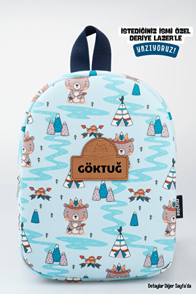 Minilee Little Camp – Ayı Çadır Desenli Anaokulu Kreş Çocuk Çantası Kişiye Öz...