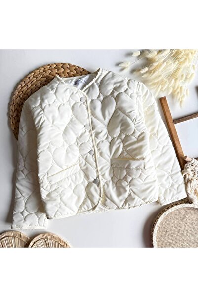 NO BRAND Kalp Kapitone Detaylı Su Geçirmez Kız Çocuk Mont