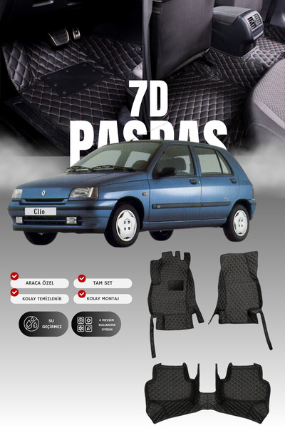 stiloto سجادة أرضية جلدية للسيارة رينو كليو 1 هاتشباك (1990-1998) 7D |   حماي...