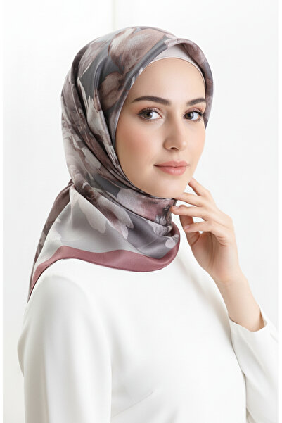 sefamerve Gemusterter Bernstein-Schal 70325-06 Dunkelrosa, staubiges Grau