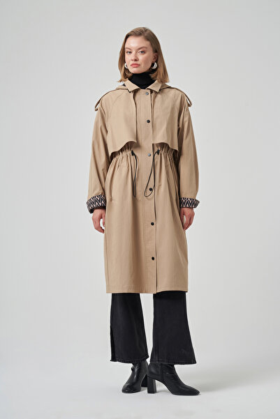 Nuss Hood and Lining Detail Cap Trench Coat Jacket 6033 Camel