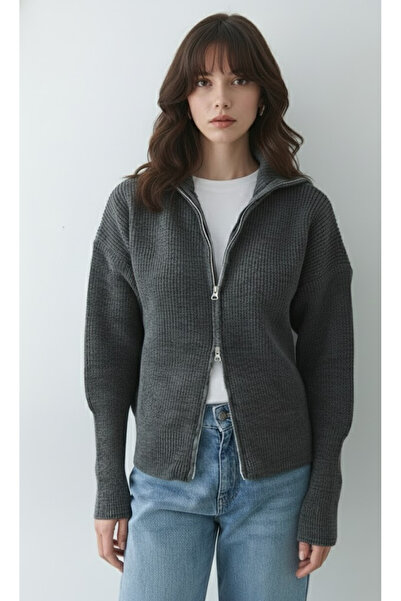 My Blog Anthracite Double Zipper Cardigan - 251080
