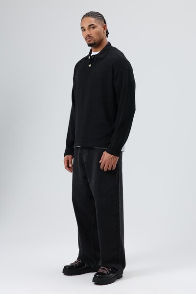 VAMOSCLO Oversized Polo Neck Sweater Black