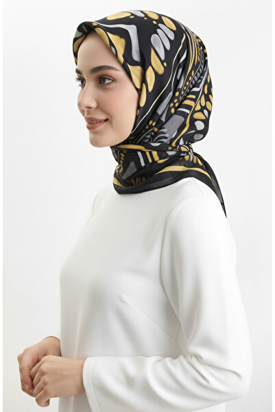 sefamerve Κασκόλ με σχέδιο κεχριμπαρένιο 70326-09 Μαύρο Κίτρινο