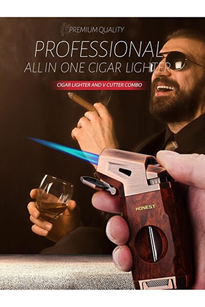 Honest Butane Torch Lighter with V Cutter, Windproof Jet Flame Refillable Lighter