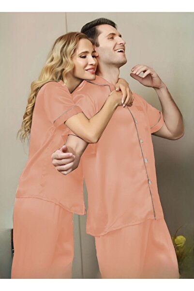 Nice Model Luxury Satin Pajama Set for Couples Matching Button-Down Sleepwear Nightwear Collection