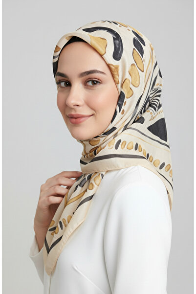 sefamerve Κασκόλ με σχέδιο κεχριμπαρένιο 70326-11 Αφρός μελιού