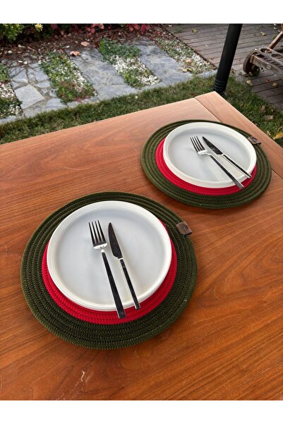 homeınn Christmas Themed Green Red L 2-Piece Straw Look American Tablecloth – Stain Resistant – 33X33 cm