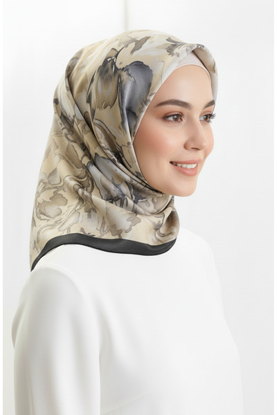 sefamerve Κεχριμπαρένιο κασκόλ με σχέδιο 70325-02 Μαύρο Χρυσό