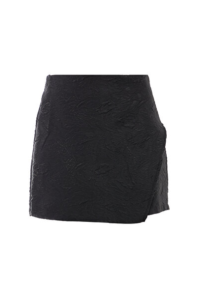 Eight Fashion Women's Black Patterned Stylish Mini Jacquard Shorts Skirt