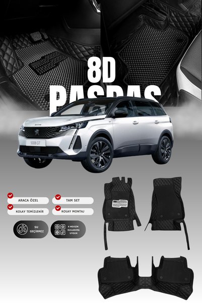 stiloto Peugeot 5008 (2020 ve sonrası) 8D Deri Havuzlu Oto Paspas | Tam Korum...