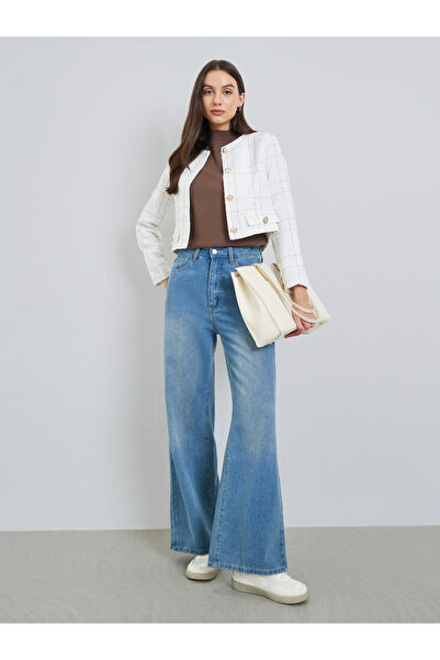 Take Two By Styli White Tweed Button Front Jacket