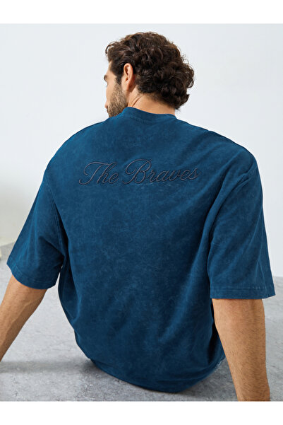 Styli Acid Wash Boxy Terry T-Shirt with Embroidery Detail