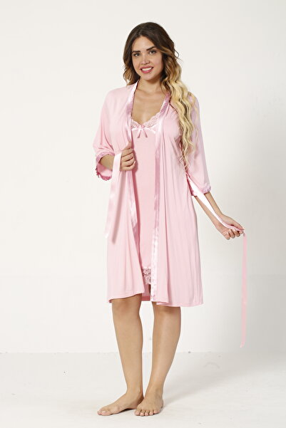 Miss Dünya Lissa Saten Şeritli Dantel Detaylı Kadın Gecelik Takımı