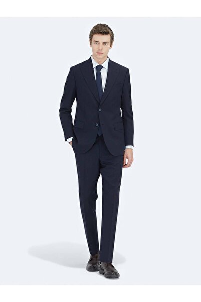 Kip Navy Blue Modern Fit Wool Blend Suit