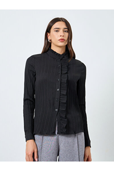 Take Two By Styli Solid Textured Front Frill Detail Shirt